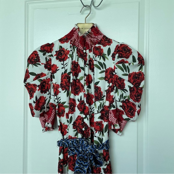 ALICE + OLIVIA Silva Floral Rose Mock Neck Midi Dress \\ 2 - Picture 3 of 13